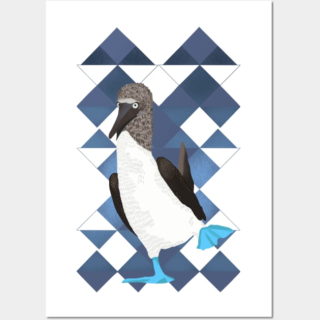 Blue Footed Booby Bird Blue Geometric Wall Art by Suneldesigns